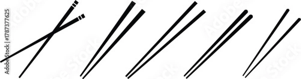 Fototapeta Chopstick silhouette icon vector illustration.Chopstick icon set in various food settings and holding positions.Bowl of steamed rice with chopsticks silhouette icon for Asian cuisine and restaurant 