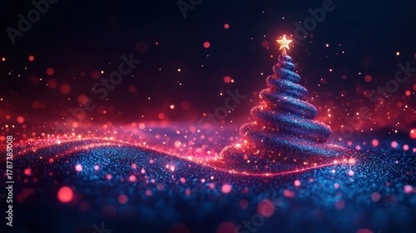 Fototapeta Sparkling Christmas tree, glowing particles