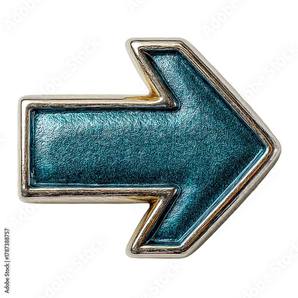 Obraz A shiny teal arrow pointing right with a gold and silver metallic border on a black background