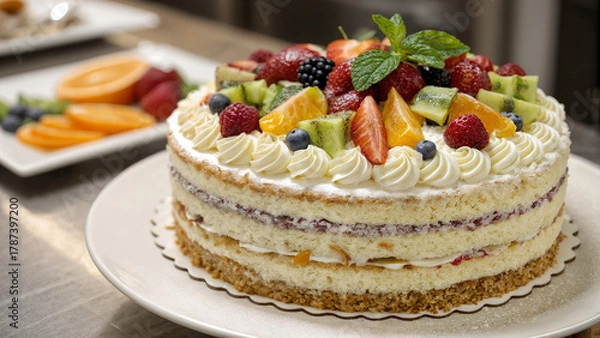 Fototapeta cake with fruits and berries