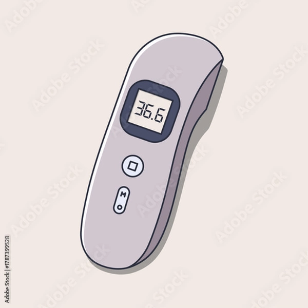 Obraz Infrared Thermometer Line Art Illustration Depicting Modern Contactless Digital Temperature Measuring Device for Accurate Body Health Monitoring