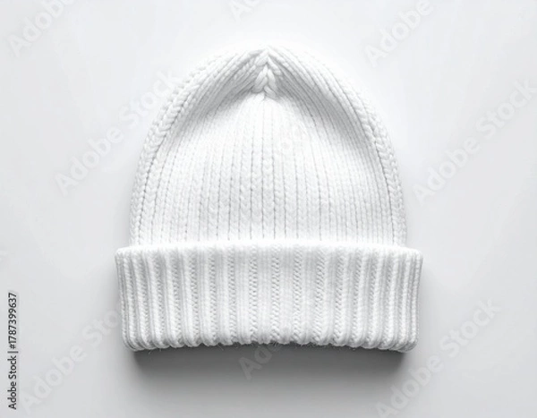 Obraz White knit beanie on white surface