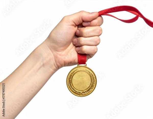 Obraz Gold medal with red ribbon