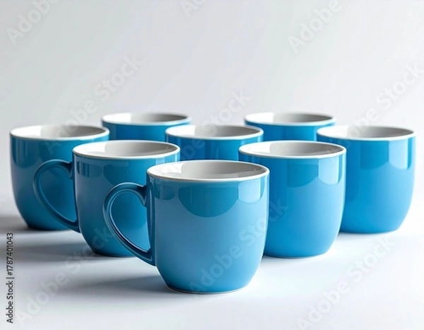 Obraz Blue ceramic mugs arranged in a row