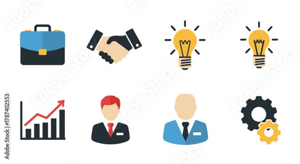 Fototapeta Collection of flat design business and office icons representing various concepts.