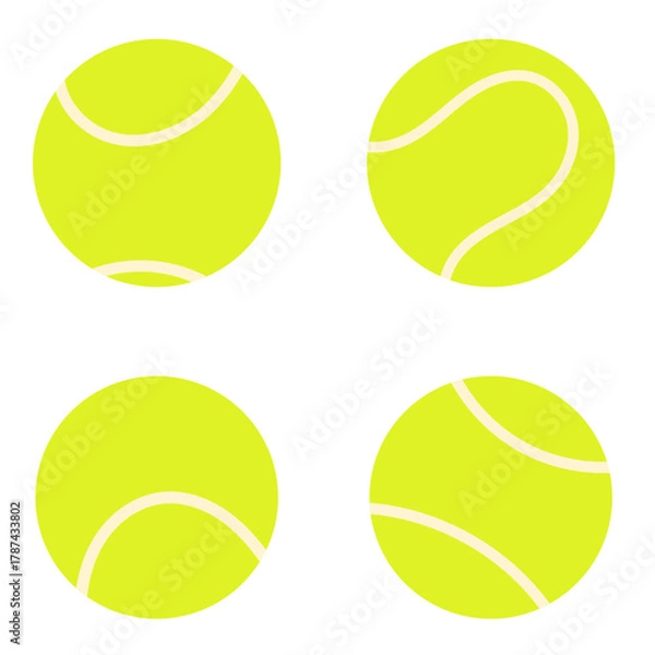 Obraz Flat style vector set of yellow tennis balls. Simple modern sport design for tennis club, training, competition and athletic equipment concepts.