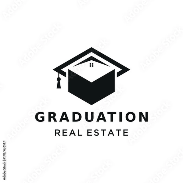 Fototapeta Modern Graduation Cap with minimalist house symbol For real estate business education academic or success logo design