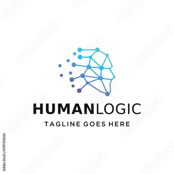 Fototapeta Modern abstract human head with connected dots line digital brain neural network for technology Artificial intelligence AI logical solutions logo design