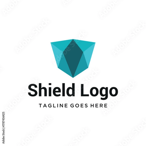 Fototapeta modern geometric shield with abstract faceted blue tones for security technology gaming or general protection logo design