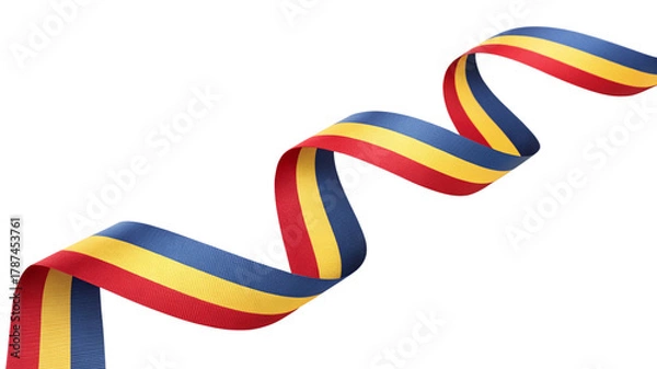 Fototapeta Romanian flag ribbon flowing in a curve isolated on transparent background