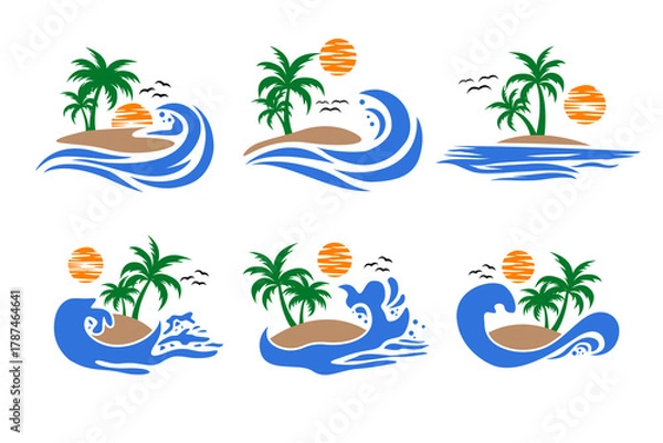 Fototapeta Beach and island logo design, vector design template of beach icons