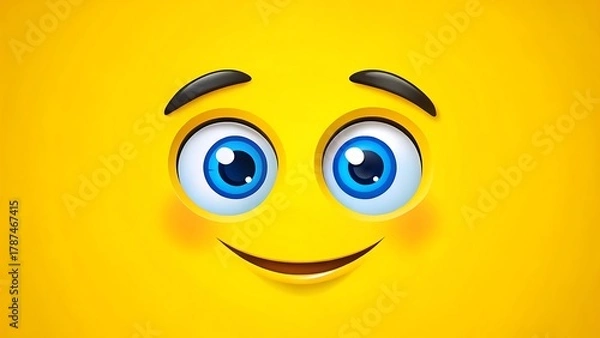 Obraz Close up of a cheerful cartoon smiley face with big blue eyes