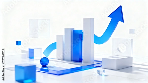 Fototapeta Abstract geometric shapes and arrows symbolizing business strategy and direction on a clean white background.