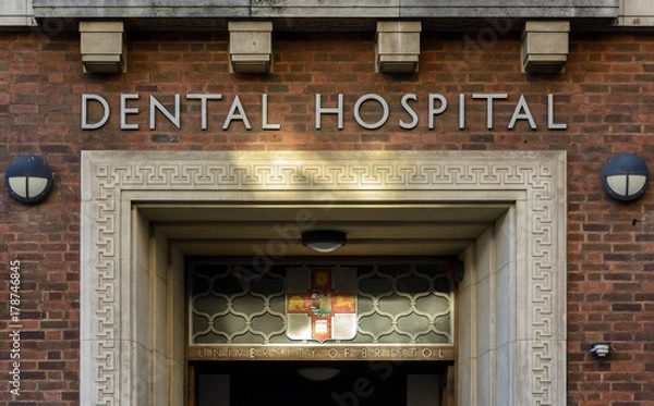 Obraz Close up of Door Frame of Dental Hospital in Bristol, Split Toning Horizontal Photography