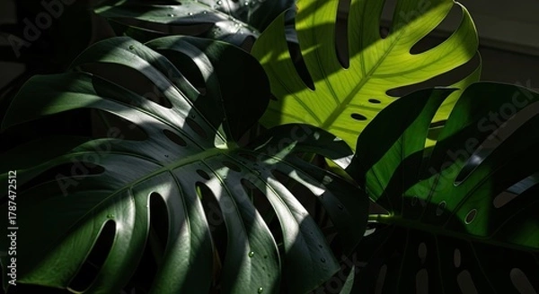 Fototapeta Bring a vibrant, natural touch indoors with this lush monstera plant basking in sunlight, perfect for adding a fresh, modern aesthetic to any space or project
