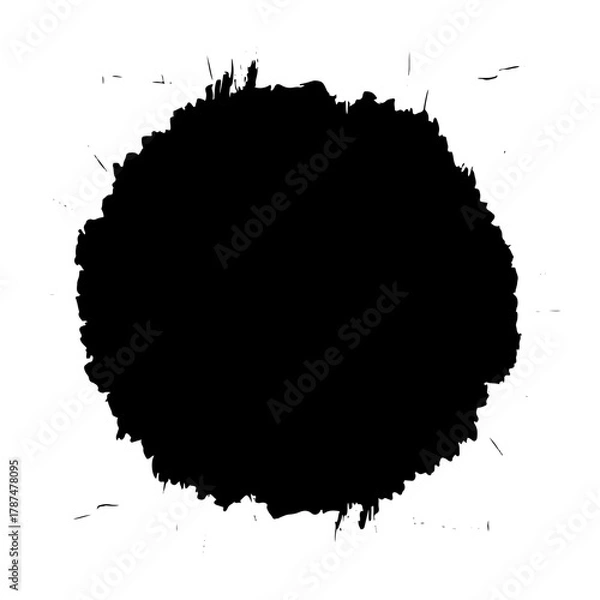Obraz Abstract black circular shape with rough edges on a white background creating a bold visual contrast