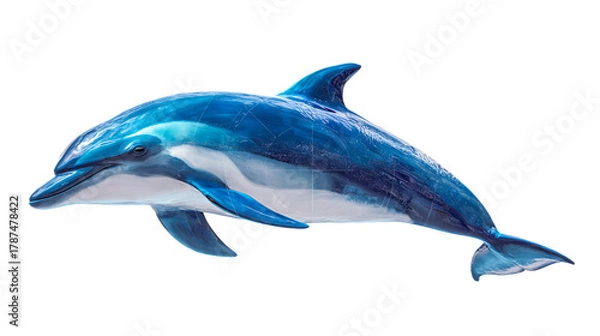 Fototapeta A beautiful blue dolphin swimming in the ocean on transparent background