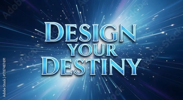 Fototapeta Inspirational digital graphic with the phrase 'Design Your Destiny' set against a dynamic cosmic background with radiant light effects