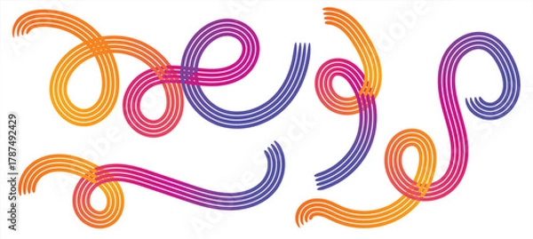 Fototapeta Vibrant gradient looping abstract lines on white background, colorful 3D ribbon swirl design for modern poster or digital artwork