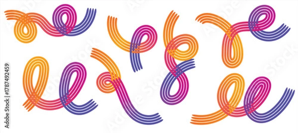 Fototapeta Playful gradient curly line pattern, colorful abstract loops and swirls on white background, modern decorative ribbon design