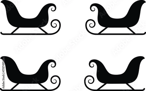 Obraz Elegant sleigh silhouette collection, black vector design, festive Christmas decoration, holiday artwork, winter season theme, traditional sleigh shapes, celebration