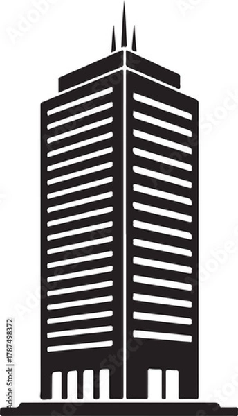 Fototapeta Stylized black and white icon of a tall skyscraper building with sharp spire skyscraper icon