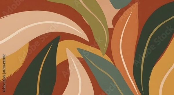 Obraz Abstract artistic illustration featuring flowing shapes and earthy tones with a harmonious blend of colors and smooth curves creating a modern visual composition