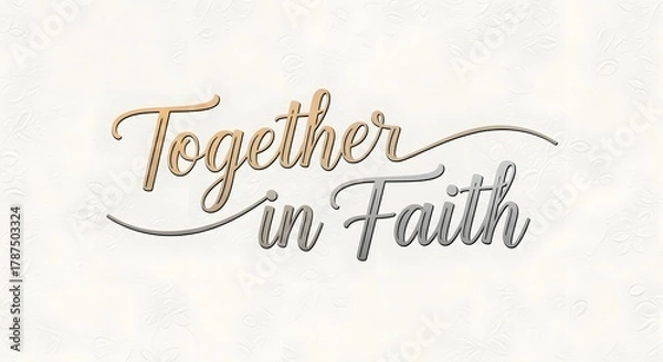 Obraz Inspirational wall art with the phrase 'Together in Faith' written in elegant cursive script on a light textured background