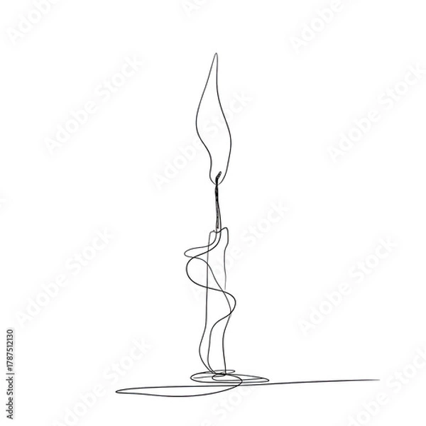 Fototapeta Minimalist one line art illustration of a burning candle on black background.