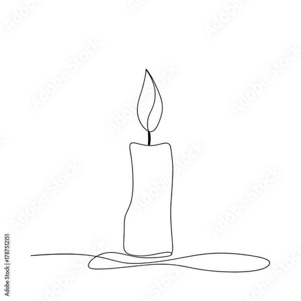 Obraz Simple one line art illustration of a burning candle with glowing flame.