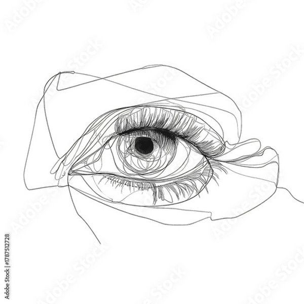 Obraz Detailed one line art illustration of a human eye with eyelashes