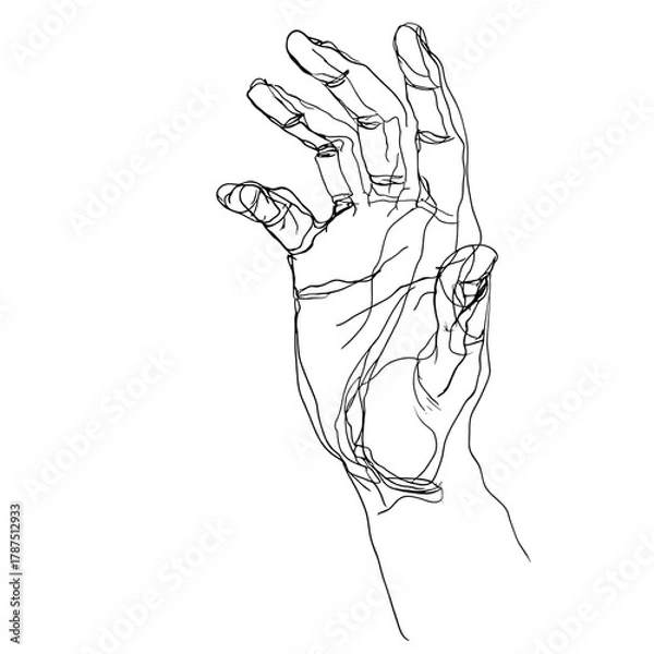 Fototapeta Expressive one line art illustration of an open human hand