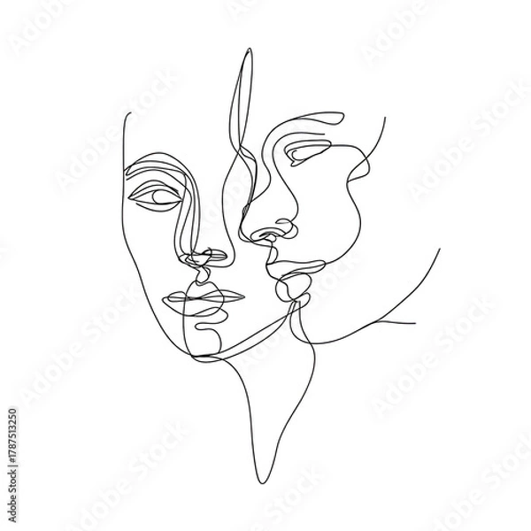 Obraz Minimalist One Line Art Illustration of Intertwined Faces on Black Background