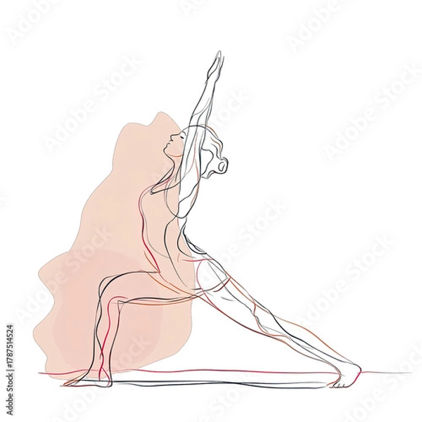 Obraz Colorful one line art illustration of a woman in a dynamic yoga pose.