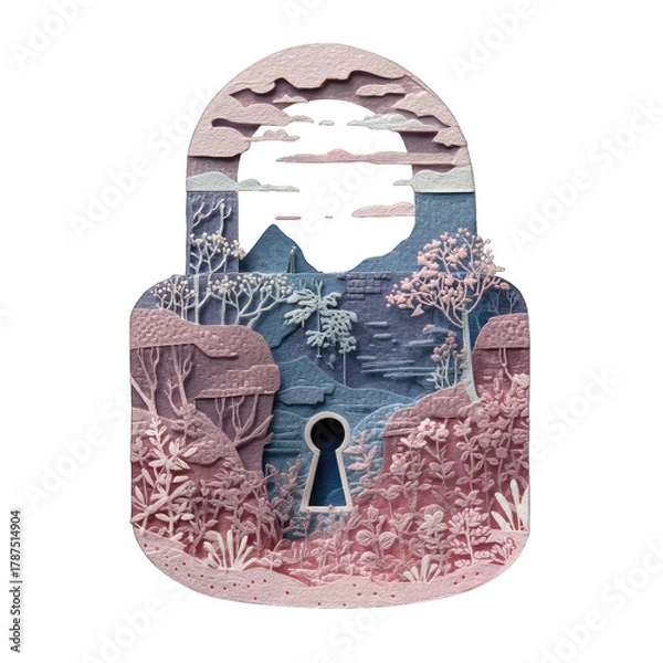 Fototapeta Imaginative Paper Cut Padlock with Enchanting Landscape Scene