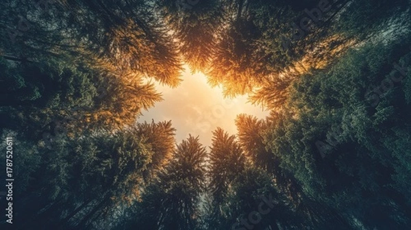 Obraz Sunbeams pierce dense forest canopy