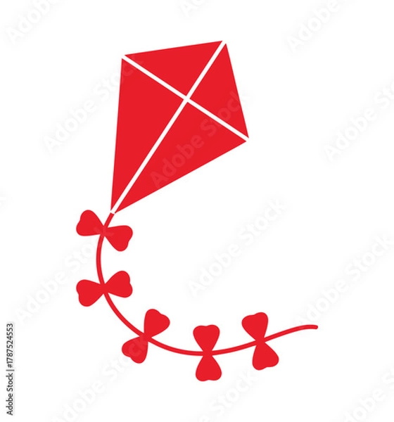 Obraz Red kite, a playful symbol of childhood joy, freedom, and outdoor fun, soaring high in the sky with decorative bows