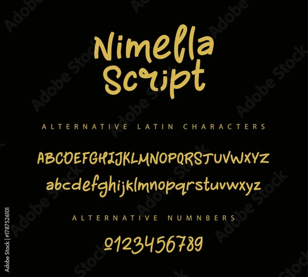 Obraz Friendly, playful, confident, expressive, fashionable font. Latin alphabet and numbers in a vector. Uppercase and lowercase letters