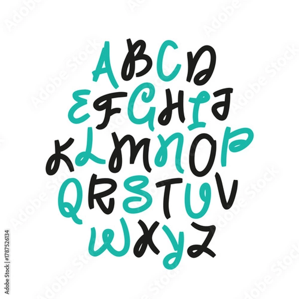 Obraz Latin alphabet, made with a bold brush with a wide stroke and rounded shapes. Uppercase letters in a vector