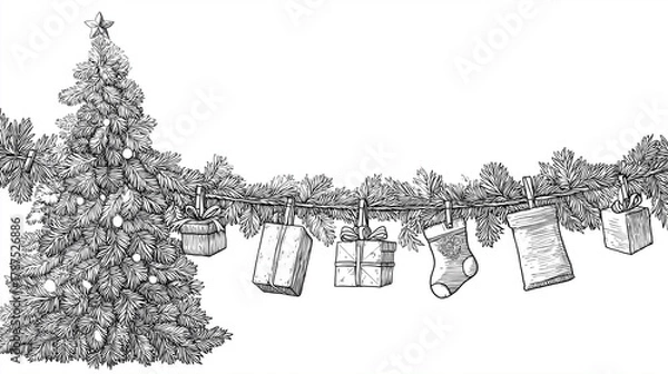 Fototapeta An illustrated image presents the cozy warmth of Christmas time, as it evokes feelings of nostalgia and seasonal anticipation.