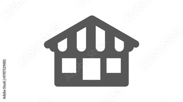 Fototapeta Simple grayscale shop icon with awning, representing retail business, marketplace, or e-commerce store front symbol, graphic design element.