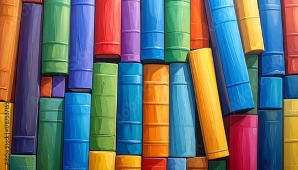 Fototapeta A vibrant assortment of colorful book spines arranged in a visually appealing composition