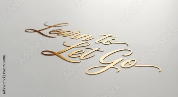 Fototapeta Elegant golden cursive lettering on a white background displaying the inspirational phrase 'Learn to Let Go' in a stylish and motivational design