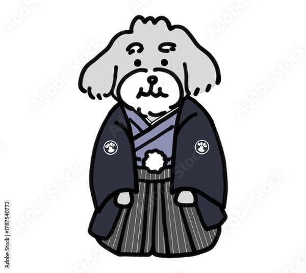 Obraz 紋付袴を着た手描きの犬