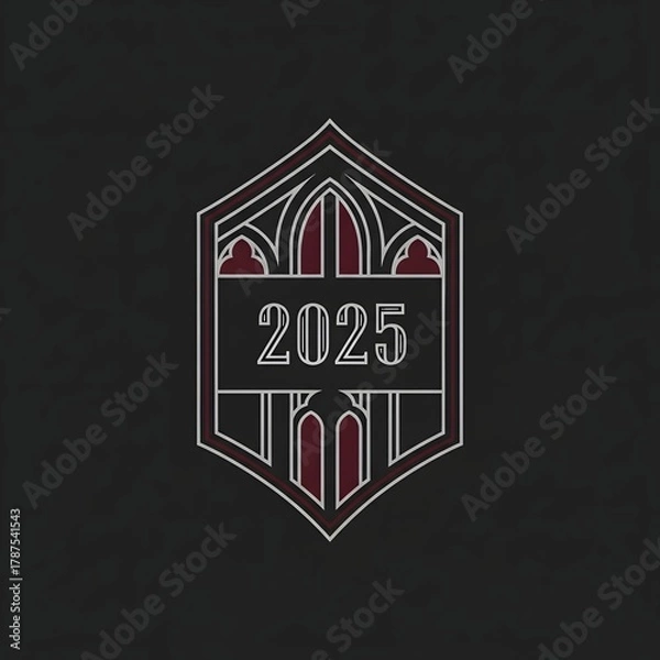 Fototapeta A modern and sleek emblem featuring the year 2025 with intricate gothic-inspired design elements on a dark background