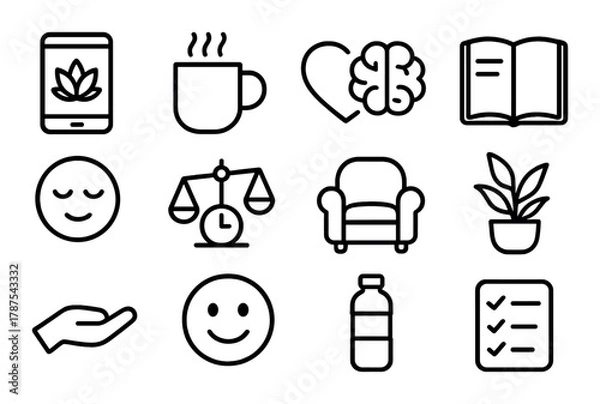 Fototapeta Minimalist icons set: wellness, relaxation, mindfulness, and balance symbols