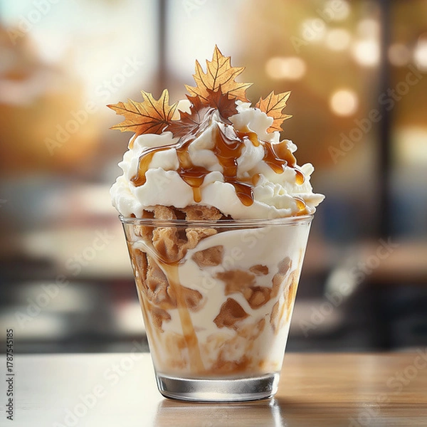 Obraz Maple syrup dessert in glass with whipped cream topping