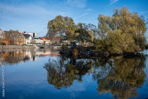 Fototapeta Motala Stream and Strömsholmen islet on a November afternoon. Norrköping is a historic town in Sweden