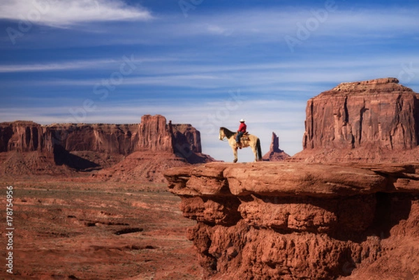 Fototapeta Native American riding horse in Monument Valley