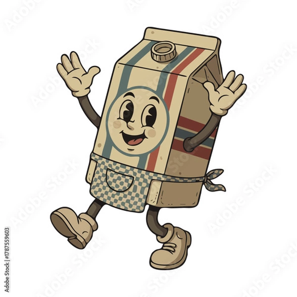 Obraz Cartoon Milk Carton Character with Smiling Face and Apron.